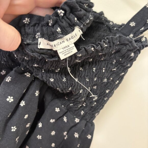 American Eagle Black with White Flowers Linen Blend Sleeveless Tank Summer Dress - Picture 9 of 10